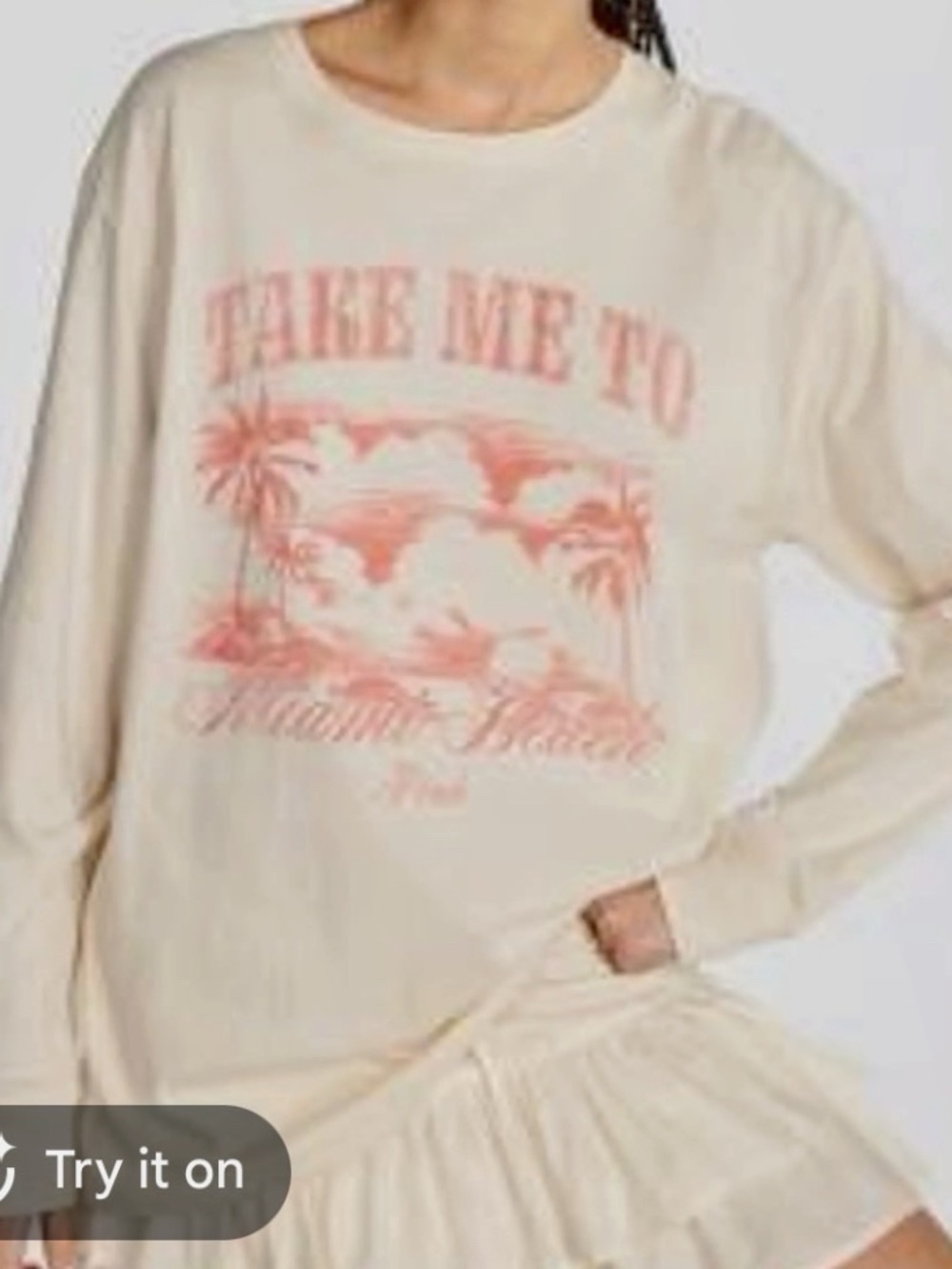 PINK Victoria's Secret Cream Tee with Coral Palm Graphic